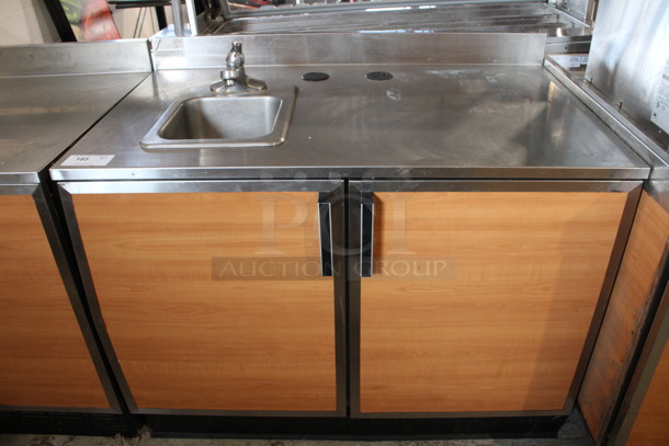 Duke Model SUBPS-48-LM Stainless Steel Commercial Counter w/ Sink Basin, Faucet, Handle and 2 Wood Pattern Doors. 48x30x40