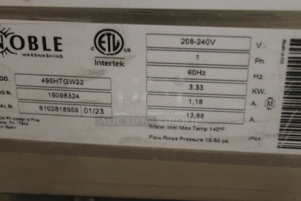 BRAND NEW SCRATCH AND DENT! 2023 Noble 495HTGW22 Stainless Steel Commercial Undercounter Glass Washer. 208-240 Volts, 1 Phase. - Image 6 of 6