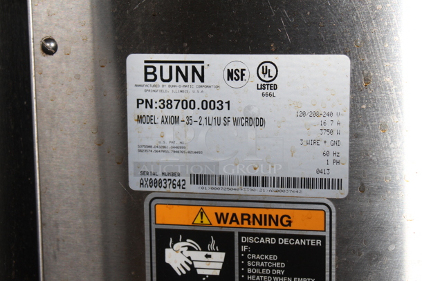 2013 Bunn AXIOM-35-2 Stainless Steel Commercial Countertop 2 Burner Coffee Machine. 120/208-240 Volts, 1 Phase. - Image 4 of 5