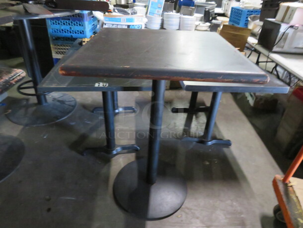 Wooden Black Table Top On Assorted  Bar Height Base. 30X30X42 - Image 1 of 1