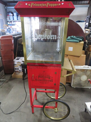 One Old Time Nostalgia Popcorn Popper On Wheels. Missing 1 Door. 15X24X61