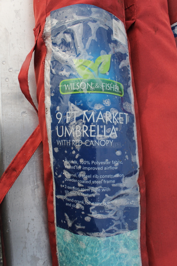 3 Wilson and Fisher Red 9' Market Umbrellas. 3 Times Your Bid! - Image 3 of 3