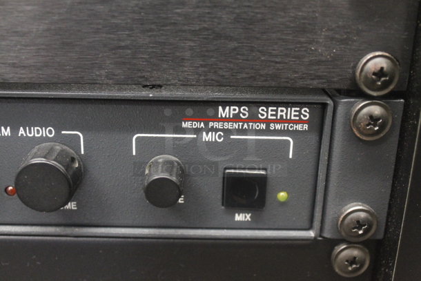 6 Electronic Rack Units in Black Metal Cabinet; Middleby Atlantic Power Center, Crestron Control Processor, Crestron Volume Tone Control, Ashly SRA-120 Power Amplifier, Extron AAP 301 Interface Extron Media Presentation Switcher. 6 Times Your Bid!   - Image 8 of 12