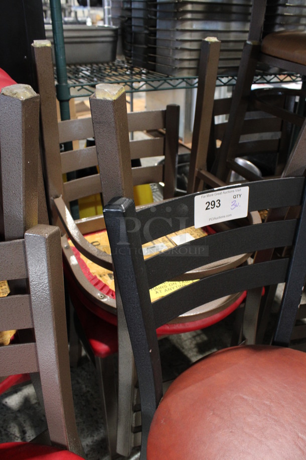 3 Metal Dining Chairs w/ Red Seat Cushion; 1 Has Black Frame and 2 Have Brown Frames. 16x17x32. 3 Times Your Bid! - Image 4 of 5