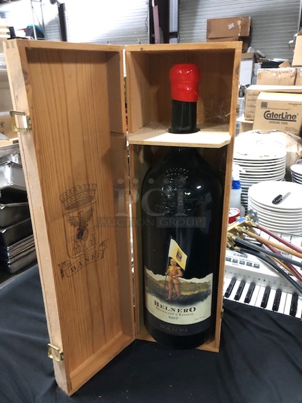 One Wooden Wine Bottle Box With Empty Belnero  Wine Bottle. 7X7X23