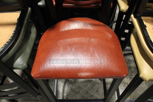 2 Black Metal Bar Height Chairs w/ Red Seat Cushion. 17x16x43. 2 Times Your Bid! - Image 3 of 3