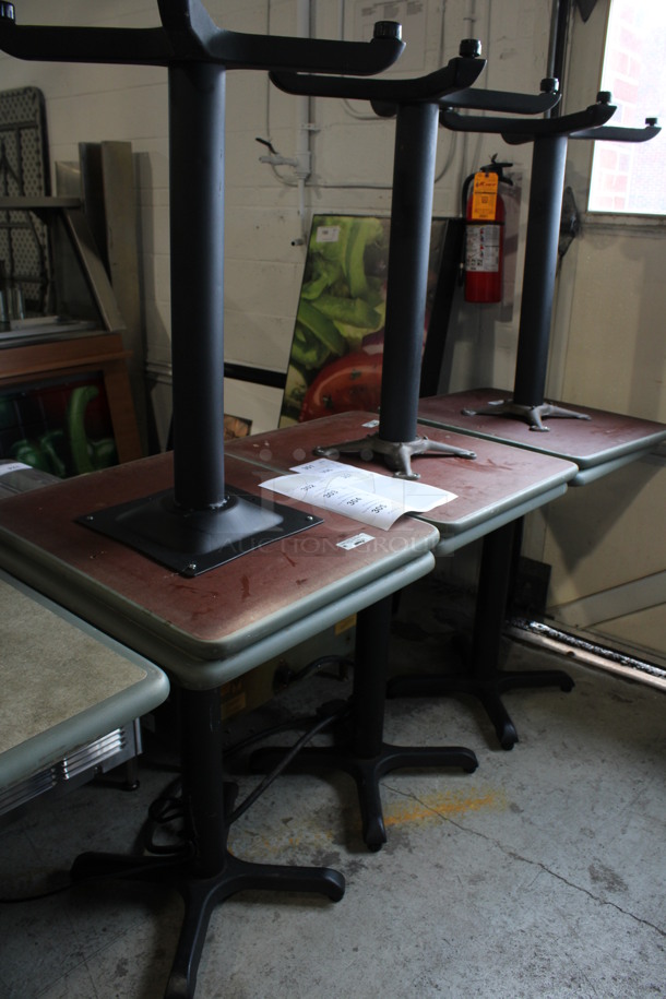 Tan and Gray Green Dining Table on Black Metal Table Base. Stock Picture - Cosmetic Condition May Vary. 24x20x30 - Image 5 of 5
