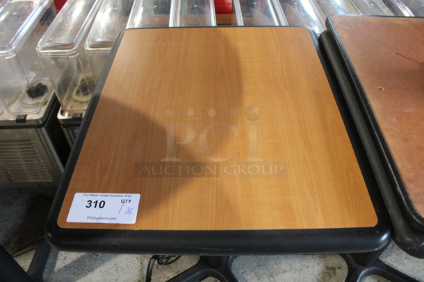 Wood Pattern Dining Table w/ Black Rim on Black Metal Table Base. Stock Picture - Cosmetic Condition May Vary. 24x20x30 - Image 2 of 4