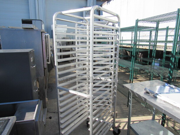 One Aluminum Speed Rack On Casters. 20.5X26X79