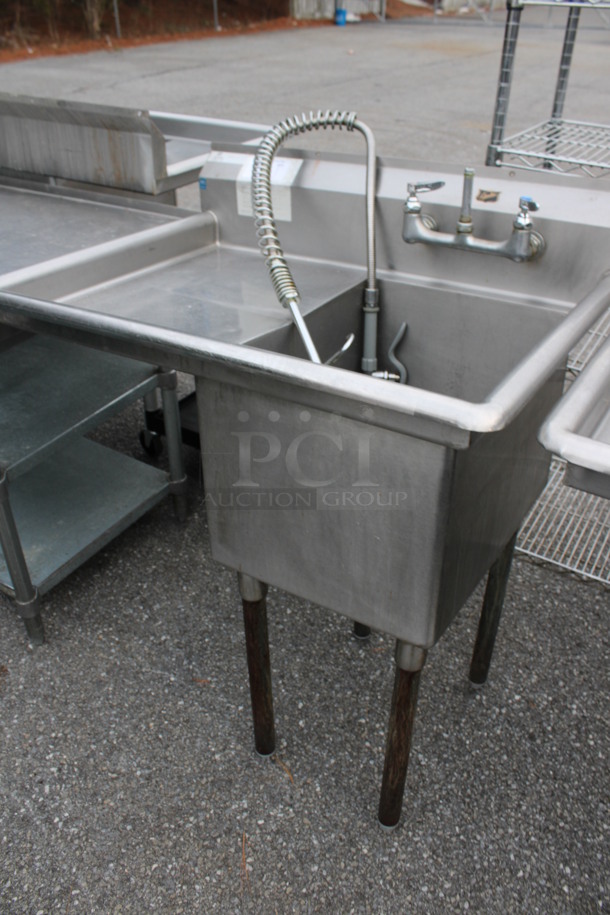 Duke Stainless Steel Commercial Single Bay Sink w/ Left Side Drainboard, Faucet, Handles and Spray Nozzle Attachment. 37x27x42. Bay 16x21x14. Drainboard 16x23x1 - Image 3 of 5