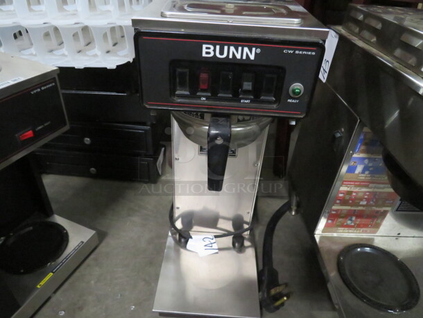 One Bunn Coffee Brewer With Filter Basket. Model# CWT15-APS. 120 Volt.