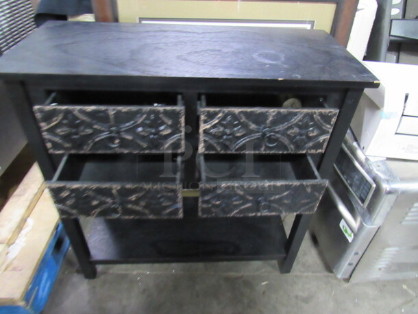 One Black Wooden  Table With 4 Drawer And Under Shelf. 32X14X33 - Image 2 of 2