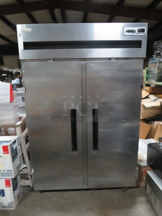 One Delfield Stainless Steel 2 Door Refrigerator And Or Freezer With 6 Racks On Casters. Model# 6051XL-S. 115 Volt. 51X32X80