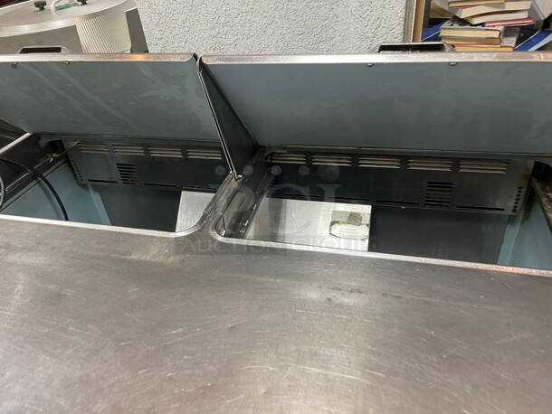 Delfield 4448NP-12 48 inch 2 Door Front Breathing Commercial Refrigerated Sandwich Prep Table with Casters 120 Volt NSF - Image 7 of 8