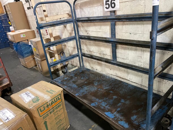 Commercial Heavy Duty Mobile Luggage Cart On Casters Blue Color With Fence - Image 1 of 6