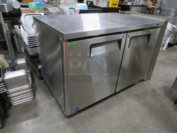One WORKING Turbo Air 2 Door Worktop Refrigerator With 2 Racks, On Casters. Model# MUR-48-N. 115 Volt. 48X30X36 - Image 4 of 4