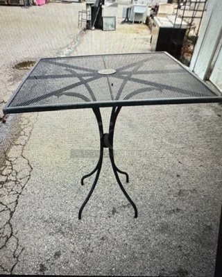 One Black Metal Bar Height Patio Table. 36X36X42