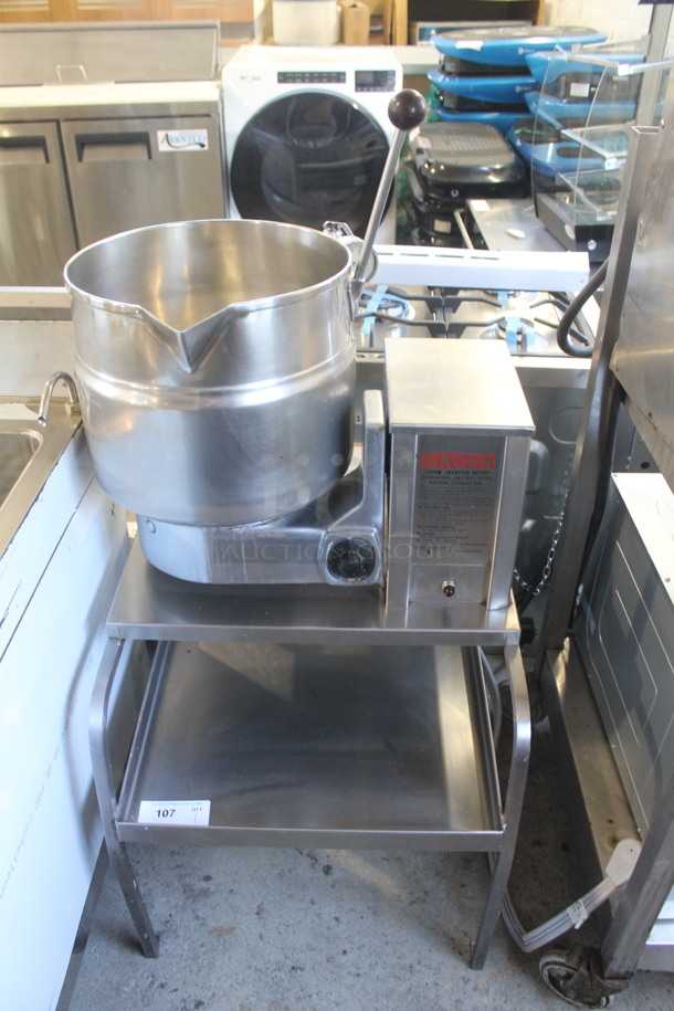 Groen TDB/4-20 Stainless Steel Commercial Countertop 20 Quart Steam Tilting Kettle on Stand. 208 Volts, 3 Phase.