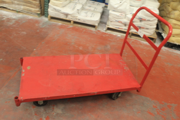 Red Metal Flat Cart on Casters. - Image 4 of 4
