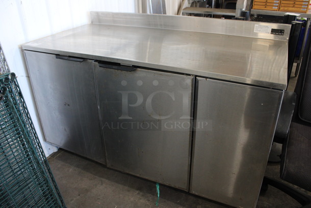 Duke Model RBC-60 DDE M Stainless Steel Commercial 2 Door Work Top Cooler on Commercial Casters. 120 Volts, 1 Phase. 60x30x41. Tested and Working!