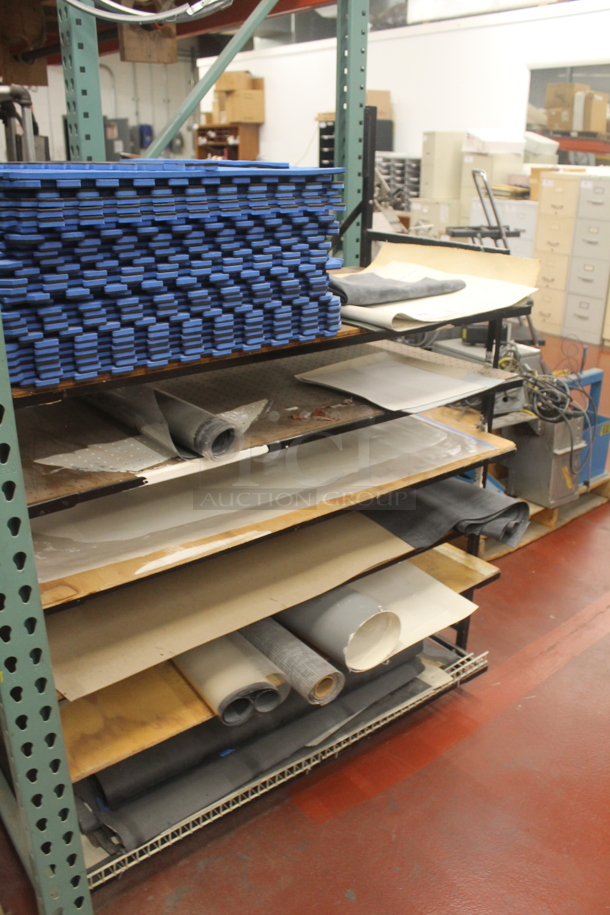 Metal and Wooden 6 Tier Shelving Unit w/ Contents Including Blue Mat Pieces. BUYER MUST REMOVE. - Image 2 of 5