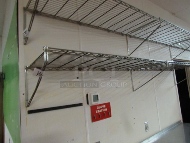 One Wall Mount Wire Shelving System. 96X18. BUYER MUST REMOVE