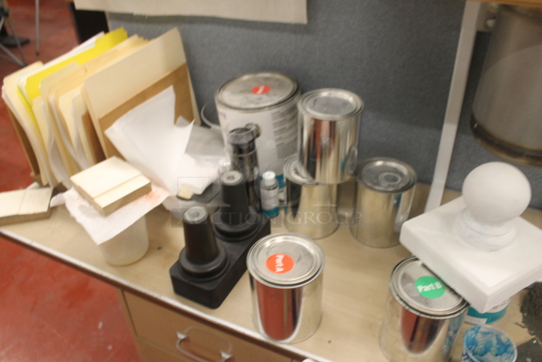 ALL ONE MONEY! Lot of Various Items Including Tan Metal 5 Drawer Desk w/ Contents, Trash Can and Chair. BUYER MUST REMOVE. - Image 4 of 6