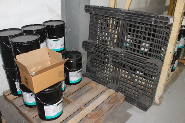 ALL ONE MONEY! PALLET LOT of ProGuard Moisture Cure Liquid Rubber Buckets and Black Poly Pallet. BUYER MUST REMOVE. - Image 2 of 4