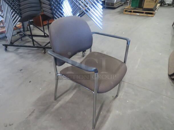 Chrome Arm Chair With Brown Cushioned Seat And Back. 4XBID - Image 2 of 3