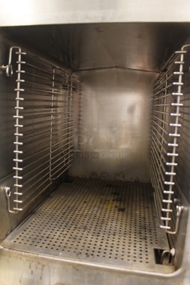 Cleveland SteamCub Stainless Steel Commercial Electric Powered Single Deck Steam Cabinet on Equipment Stand. 208 Volts, 3 Phase.  - Image 4 of 5