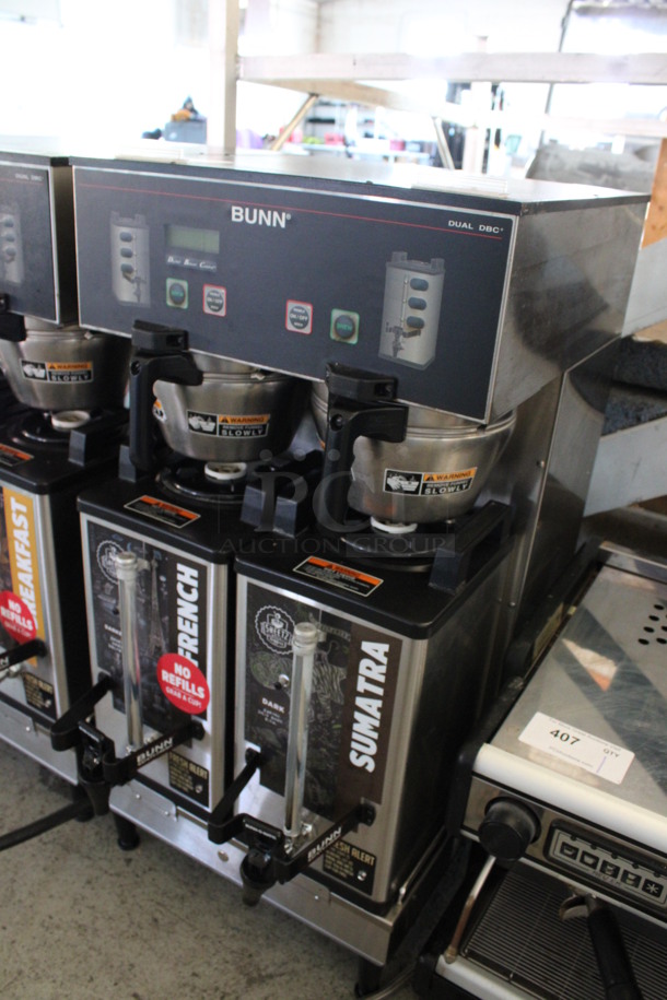2012 Bunn Model DUAL SH DBC Stainless Steel Commercial Countertop Dual Coffee Machine w/ 2 Stainless Steel Brew Baskets and 2 Bunn Model SH SERVER Satellite Servers. 120/208-240 Volts, 1 Phase. 18x24x36. Tested and Working! - Image 4 of 6