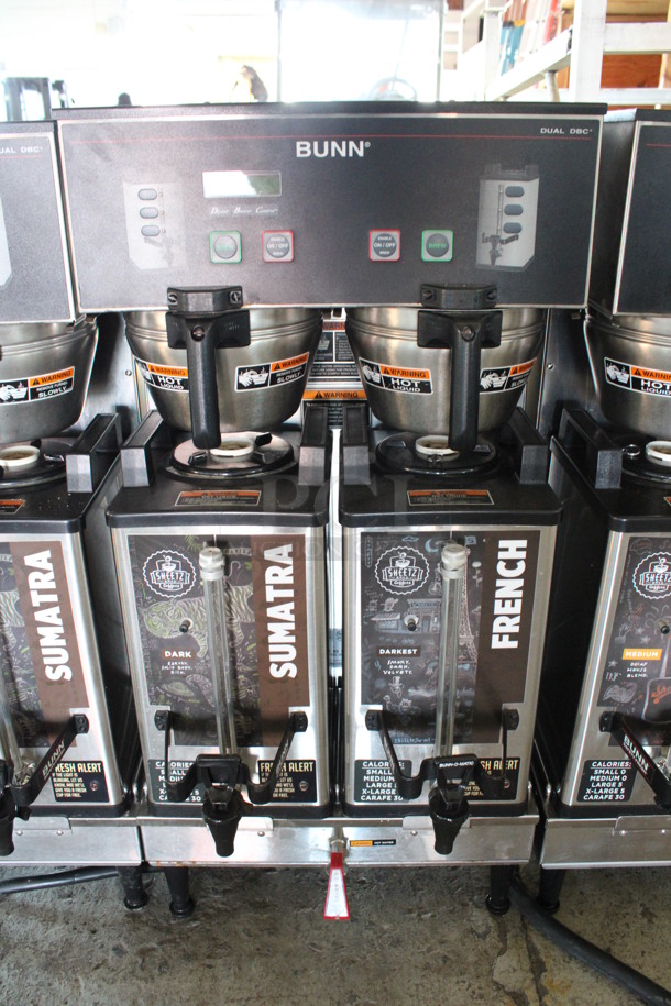 2016 Bunn Model DUAL SH DBC Stainless Steel Commercial Countertop Dual Coffee Machine w/ Hot Water Dispenser, 2 Stainless Steel Brew Baskets and 2 Bunn Model SH SERVER Satellite Servers. 120/208-240 Volts, 1 Phase. 18x24x36. Tested and Working! - Image 2 of 6