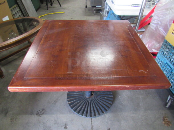 One Wooden Table Top On A decorative Metal Base. 36X36X30 - Image 2 of 3