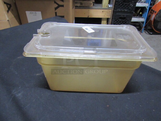 1/4 Size 6 Inch Deep Amber Food Storage Container With Lid. 2XBID
