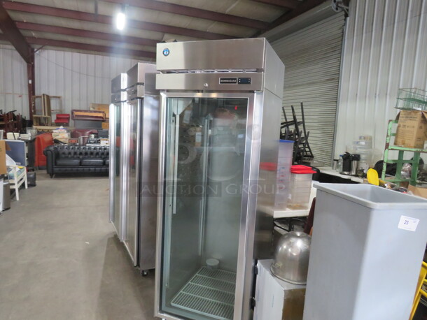 One WORKING Hoshizaki Glass Door Refrigerator With 3 Racks On Casters. Model# R1A-FG. 115 Volt. Ser # M50801F. 27.5X33.5X79.5. USED LESS THAN 1 YEAR! $5100.94. - Image 2 of 5