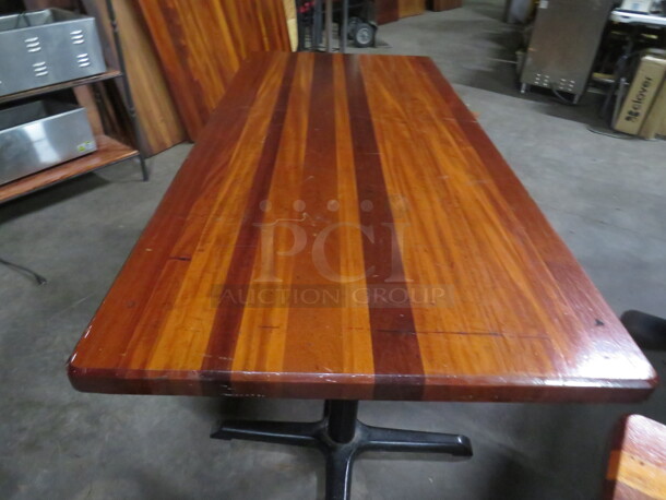 One BEAUTIFUL 2 Inch Thick Butcher Block Table Top On A Dual Pedestal Base.  66X30X29 - Image 3 of 4