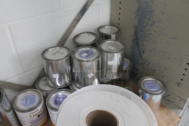 Gray Metal 3 Tier Shelving Unit w/ Contents Including Metal Tins. BUYER MUST REMOVE. - Image 2 of 4