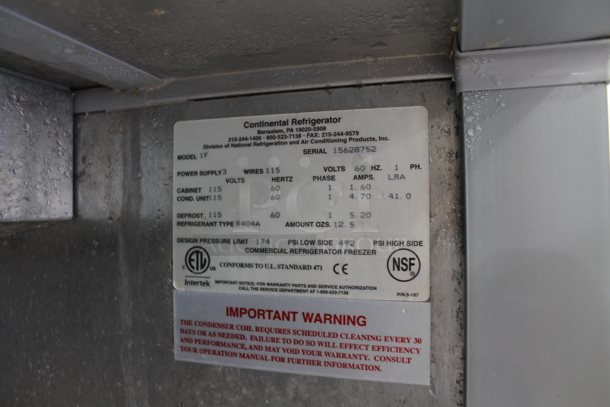 Continental 1F Stainless Steel Commercial Single Door Reach In Freezer w/ Poly Coated Racks on Commercial Casters. 115 Volts, 1 Phase. Tested and Powers On But Does Not Get Cold - Image 3 of 7
