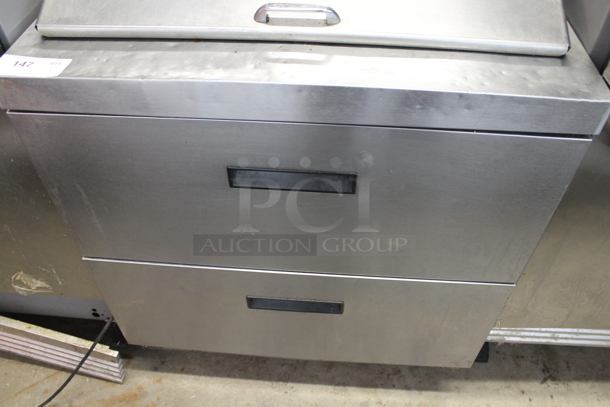 2015 Delfield D4432N-12M Stainless Steel Commercial Sandwich Salad Prep Table Bain Marie Mega Top w/ 2 Drawers. 115 Volts, 1 Phase. Tested and Working! - Image 3 of 6