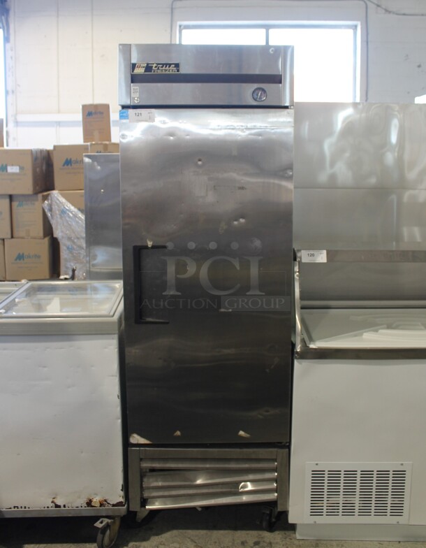 2013 True T-23F ENERGY STAR Stainless Steel Commercial Single Door Reach In Cooler w/ Poly Coated Racks on Commercial Casters. 115 Volts, 1 Phase. Tested and Working! - Image 1 of 6