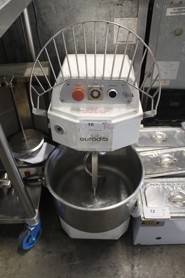 Eurodib LM20 Metal Commercial Floor Style 20 Quart Spiral Dough Mixer w/ Stainless Steel Mixing Bowl, Bowl Guard and Dough Hook. 120 Volts, 1 Phase. Tested and Working! - Image 4 of 8