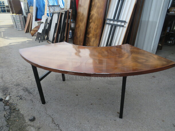 One Circular Aluminum Folding Table By Southern Aluminum, With  Bronze Color Swirl  Finish. 86X38X30  - Image 1 of 4