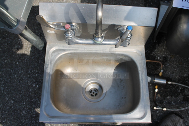 Stainless Steel Commercial Single Bay Wall Mount Sink w/ Faucet and Handles - Image 2 of 2