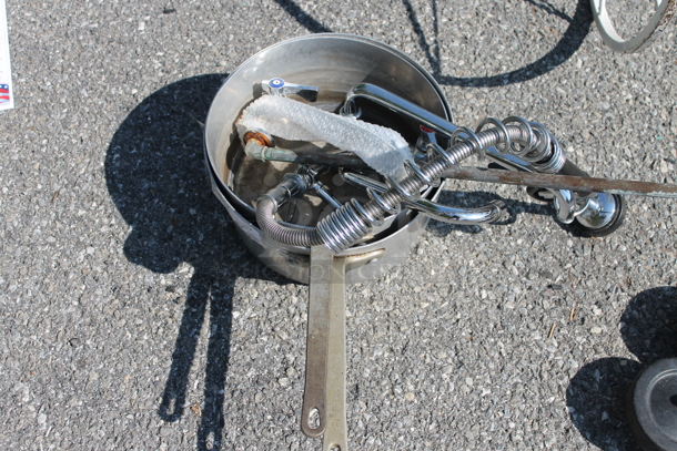 ALL ONE MONEY! Lot of Metal Sauce Pan and Contents Including Spray Nozzle - Image 1 of 2