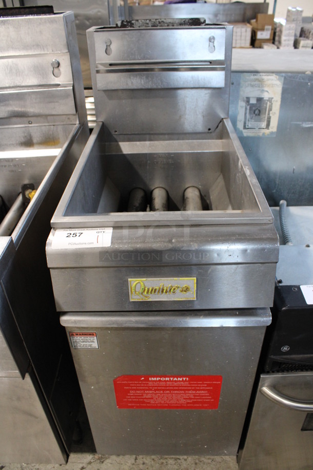 2013 Qualite Model QL-9/NG Stainless Steel Commercial Floor Style Natural Gas Powered Deep Fat Fryer. 90,000 BTU. 15.5x30.5x46