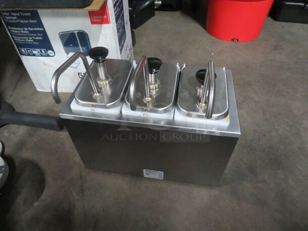 One Server Cold Food Server With 3 Jars With Stainless Steel Pumps. Model# SR-3-82600.  - Image 2 of 2
