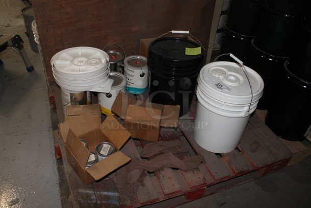 ALL ONE MONEY! PALLET LOT w/ Various Buckets Including Pro Flex Hardener Part B Clear Blue HV. BUYER MUST REMOVE. - Image 5 of 5