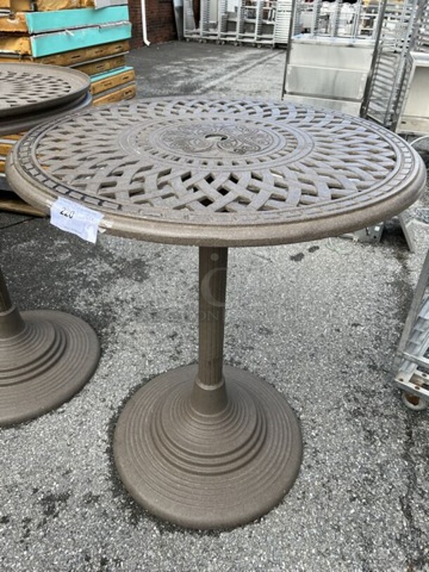 Brown Bar Height Round Outdoor Patio Table. Stock Picture - Cosmetic Condition May Vary. 36x36x43 - Image 1 of 5