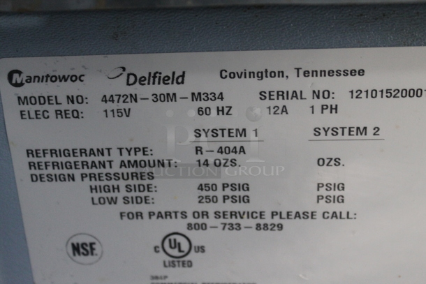 2012 Delfield 4472N-30M-M334 Stainless Steel Commercial Prep Table on Commercial Casters. Missing Lids. 115 Volts, 1 Phase. Tested and Powers On But Does Not Get Cold - Image 7 of 7
