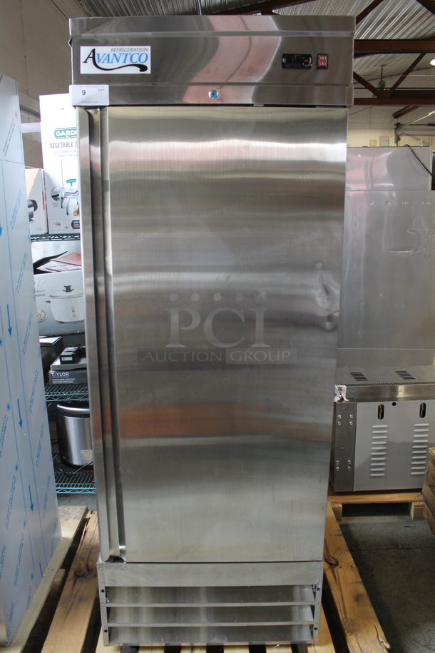 BRAND NEW SCRATCH AND DENT! 2023 Avantco 178SS0FHC Stainless Steel Commercial Single Door Reach In Freezer w/ Poly Coated Racks. 115 Volts, 1 Phase. Tested and Working!